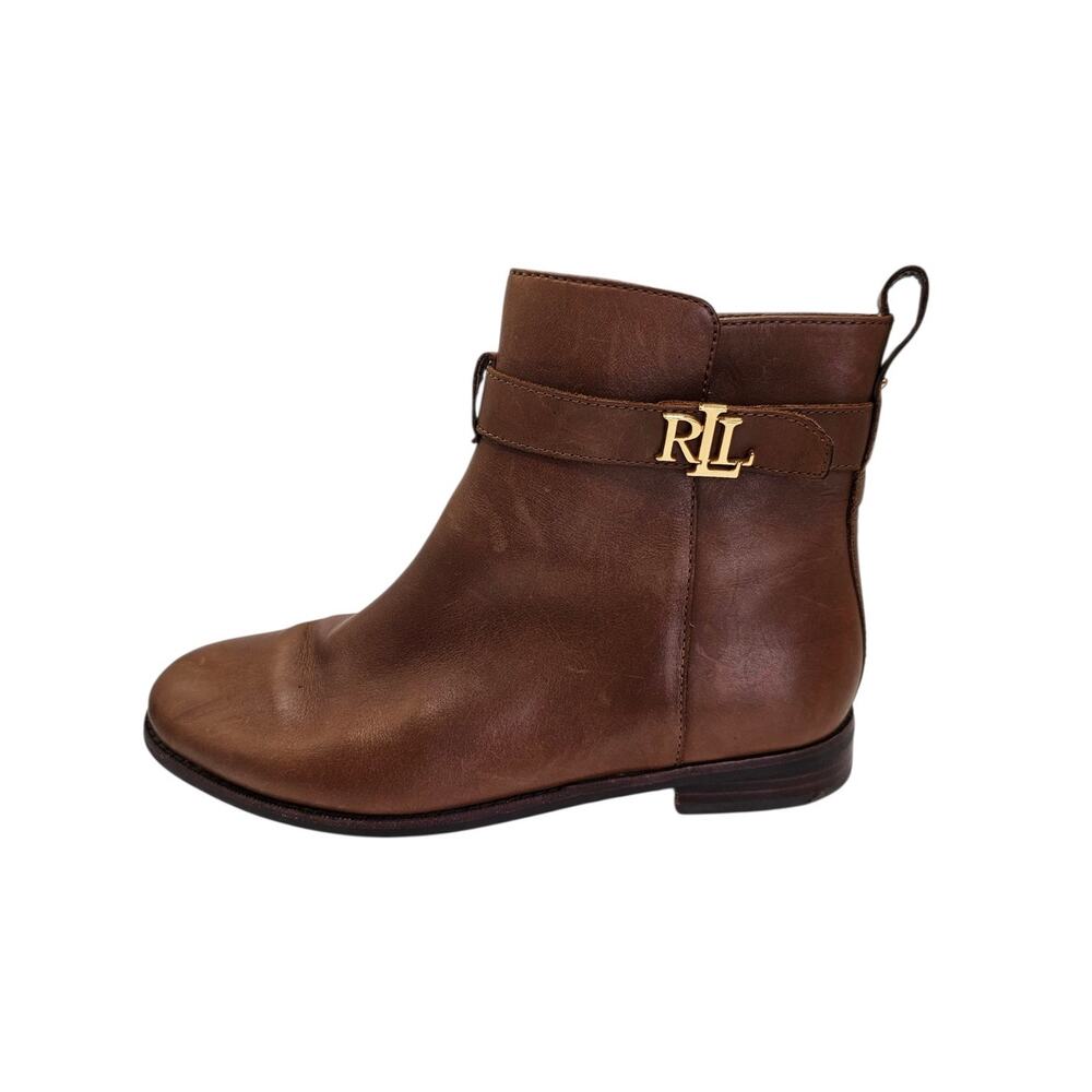 Lauren Ralph Lauren Brielle Leather Brown Ankle Buckle Boots Size 6.5